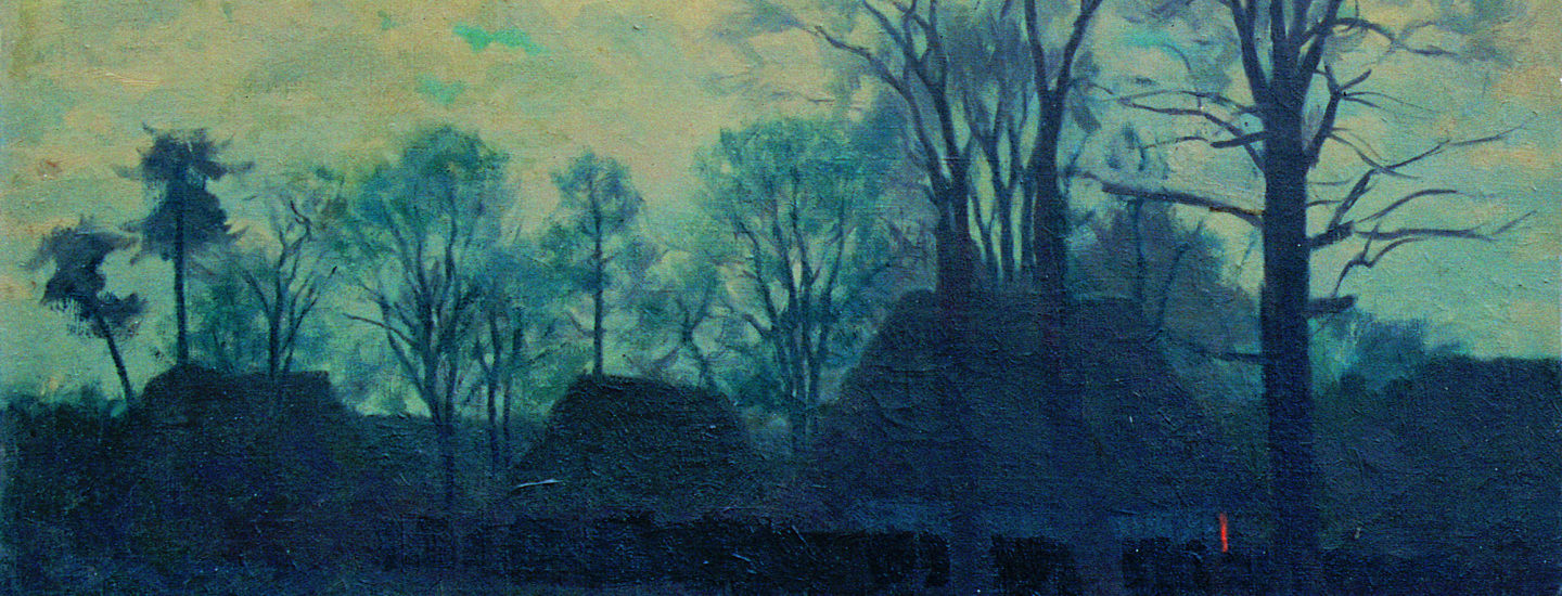 Fragment obrazu Franciszek Frączek, Krajobraz z księżycem (wieś, nocny pejzaż)