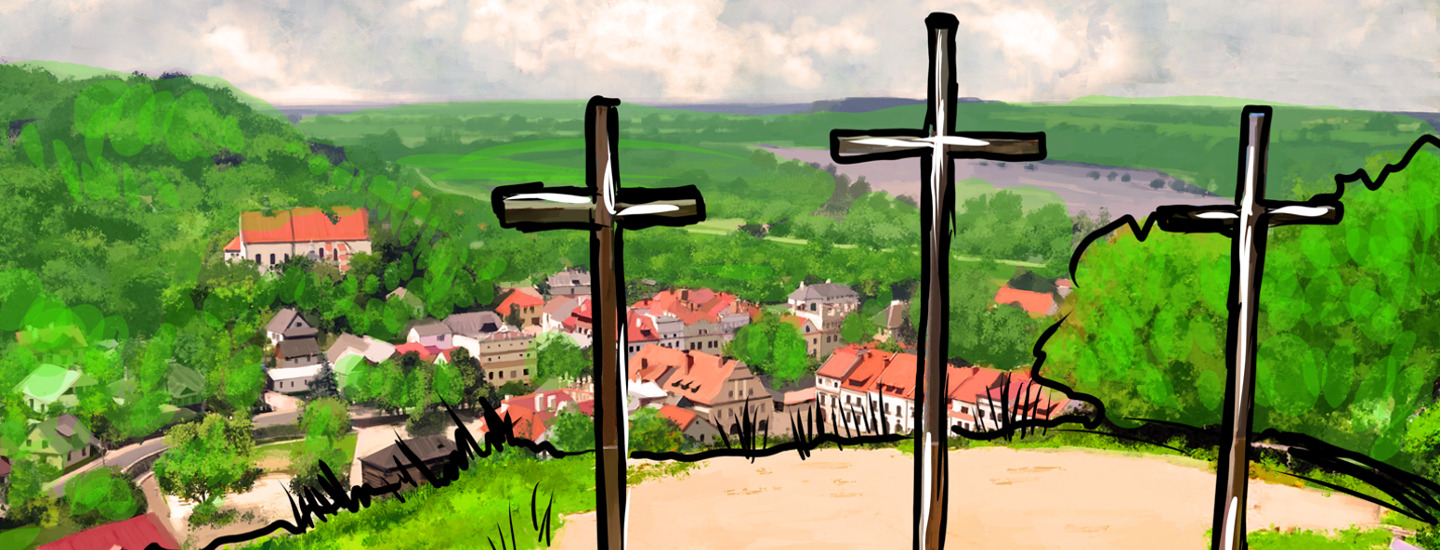 Kadr z filmu Kazimierz Dolny Królewska Opowieść (widok z Góry Trzech Krzyży, panorama Kazimierza Dolnego)